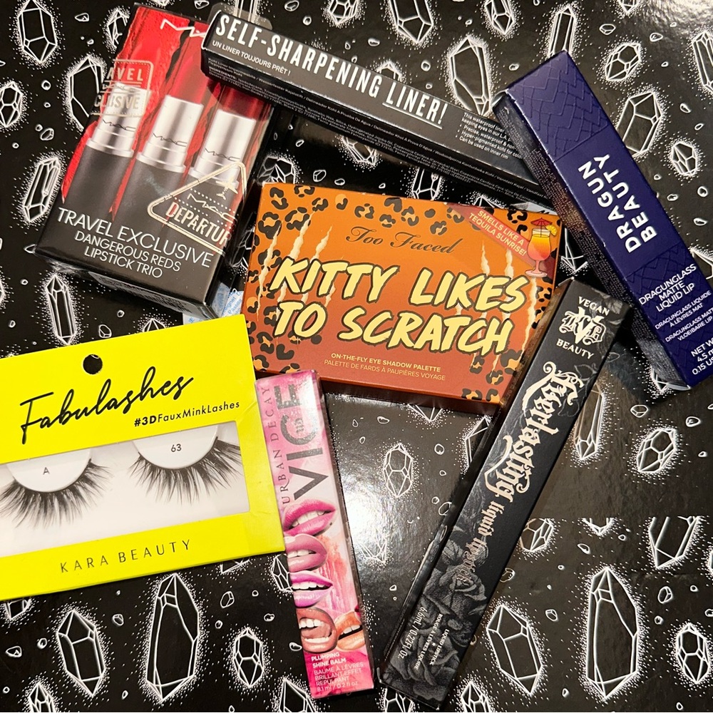 Makeup goodie bag! 3 mac lipsticks, too faced, Kat Von d!